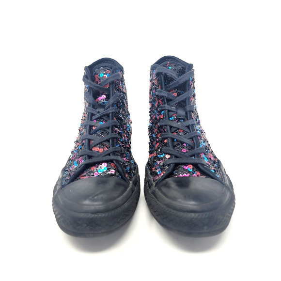 Converse Chuck Taylor Women's Sz 8 Black Sequin Skate Shoes Hi-Top Sneakers - Picture 6 of 10